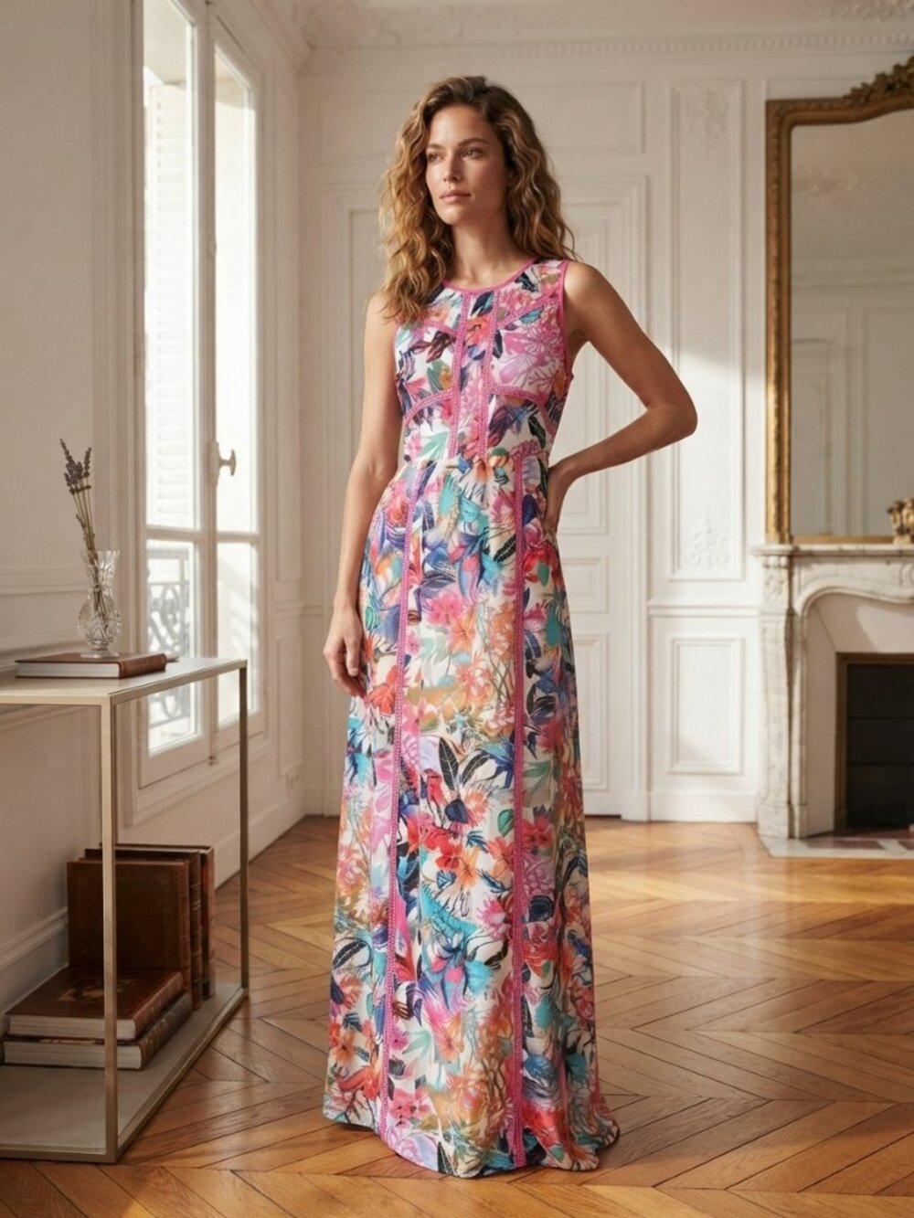 Nicole By Nicole Miller Floral Sleeveless Maxi Dress - Pink, Blue, Orange Size 4